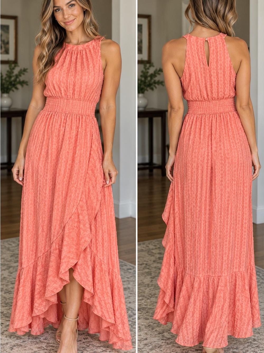 Vince Camuto Coral High-Low Maxi Dress